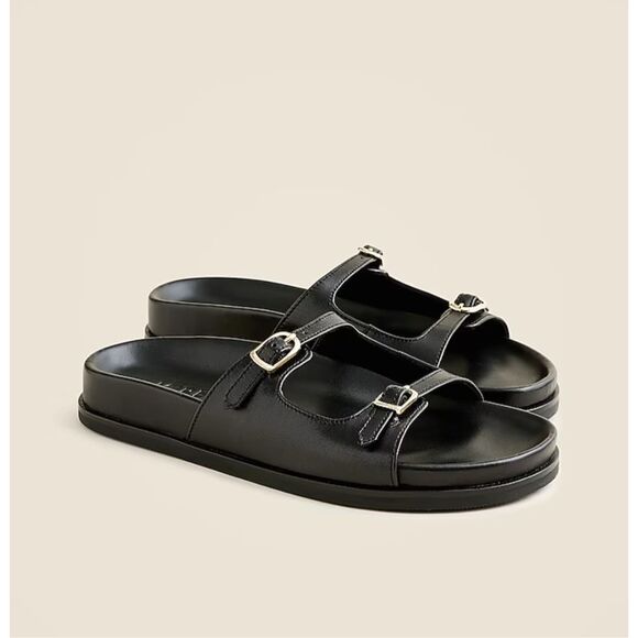 EUC J.Crew Colbie Buckle Leather Sandals, Black, Women’s 8 - Picture 1 of 7